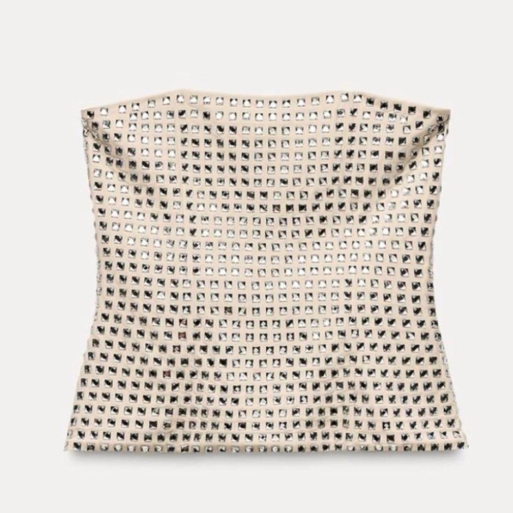 Zara Nude Studded Rhinestone Strapless Corset Top